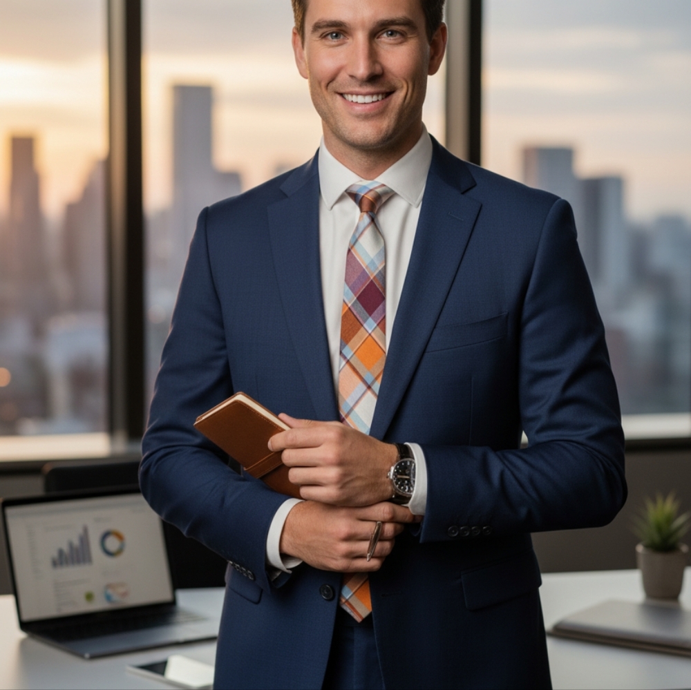 Skinny Tie Madness blue/orange/red plaid tie